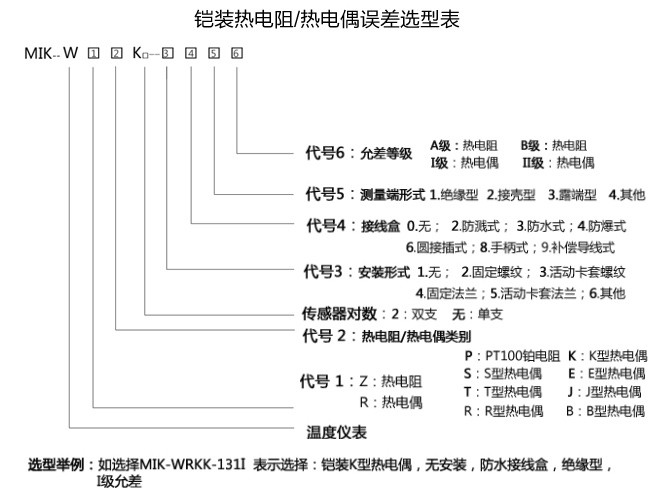 鎧裝溫度傳感器選型表